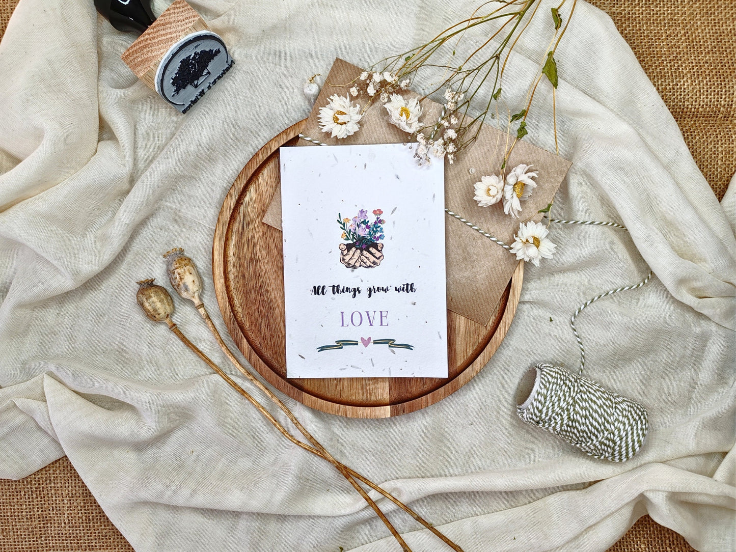 Plantable seed card for Valentine's day, All things grow with love, Nature’s Wishes eco-friendly cards, Girlfriend boyfriend Wildflower card