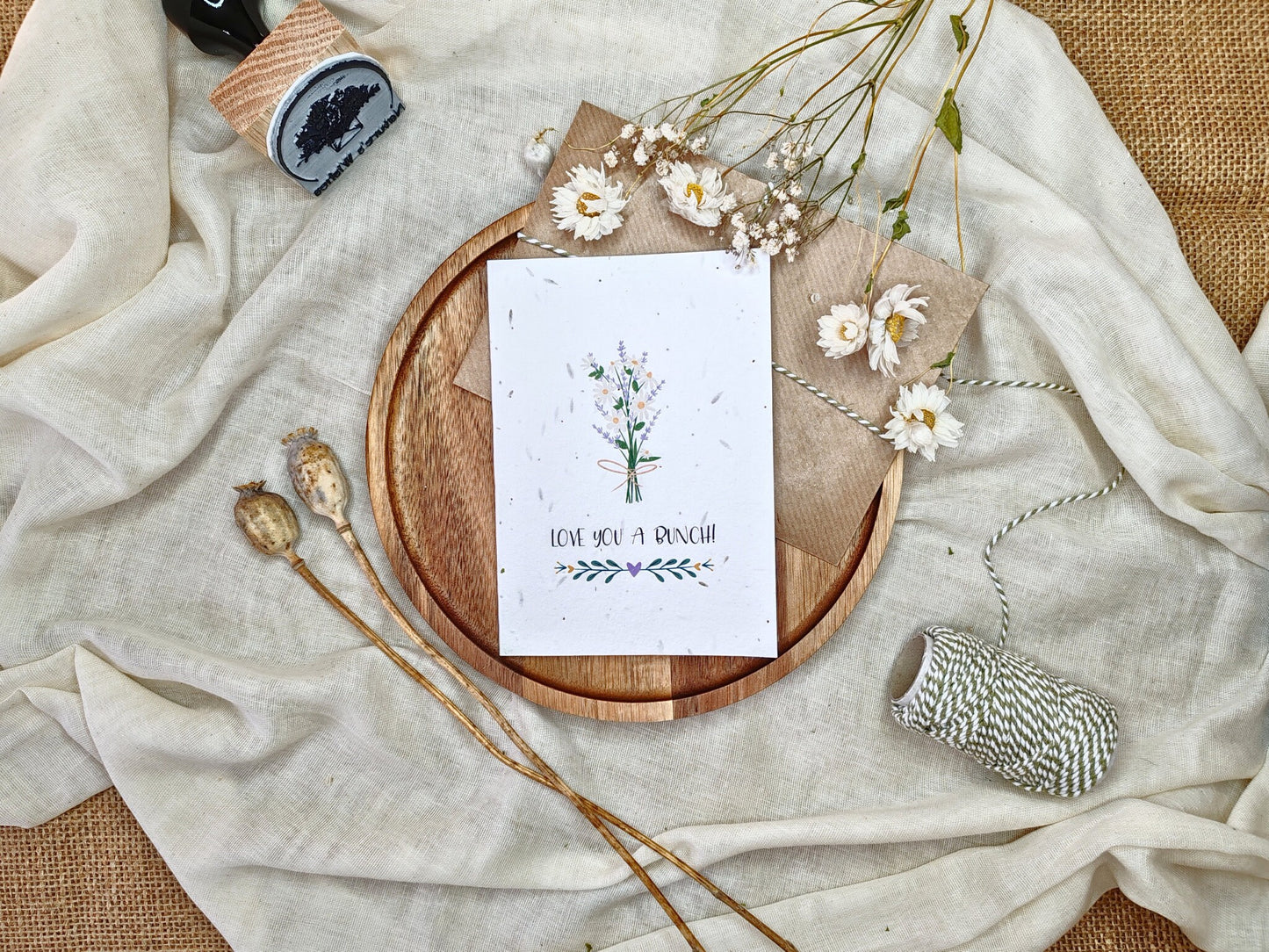 Plantable seed card for Valentine's day, Love you a bunch pun, Nature’s Wishes eco-friendly cards, Couple Girlfriend boyfriend Wildflower