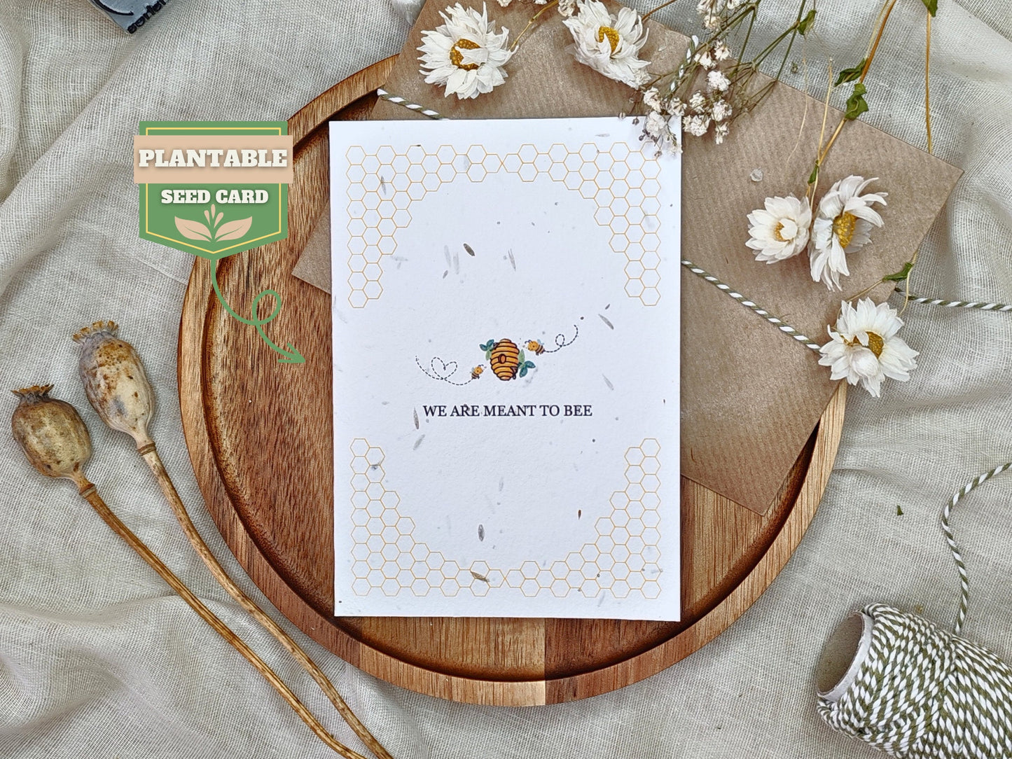 Plantable seed card for Valentine's day, We are meant to bee pun, Nature’s Wishes eco-friendly cards, Girlfriend boyfriend Wildflower love