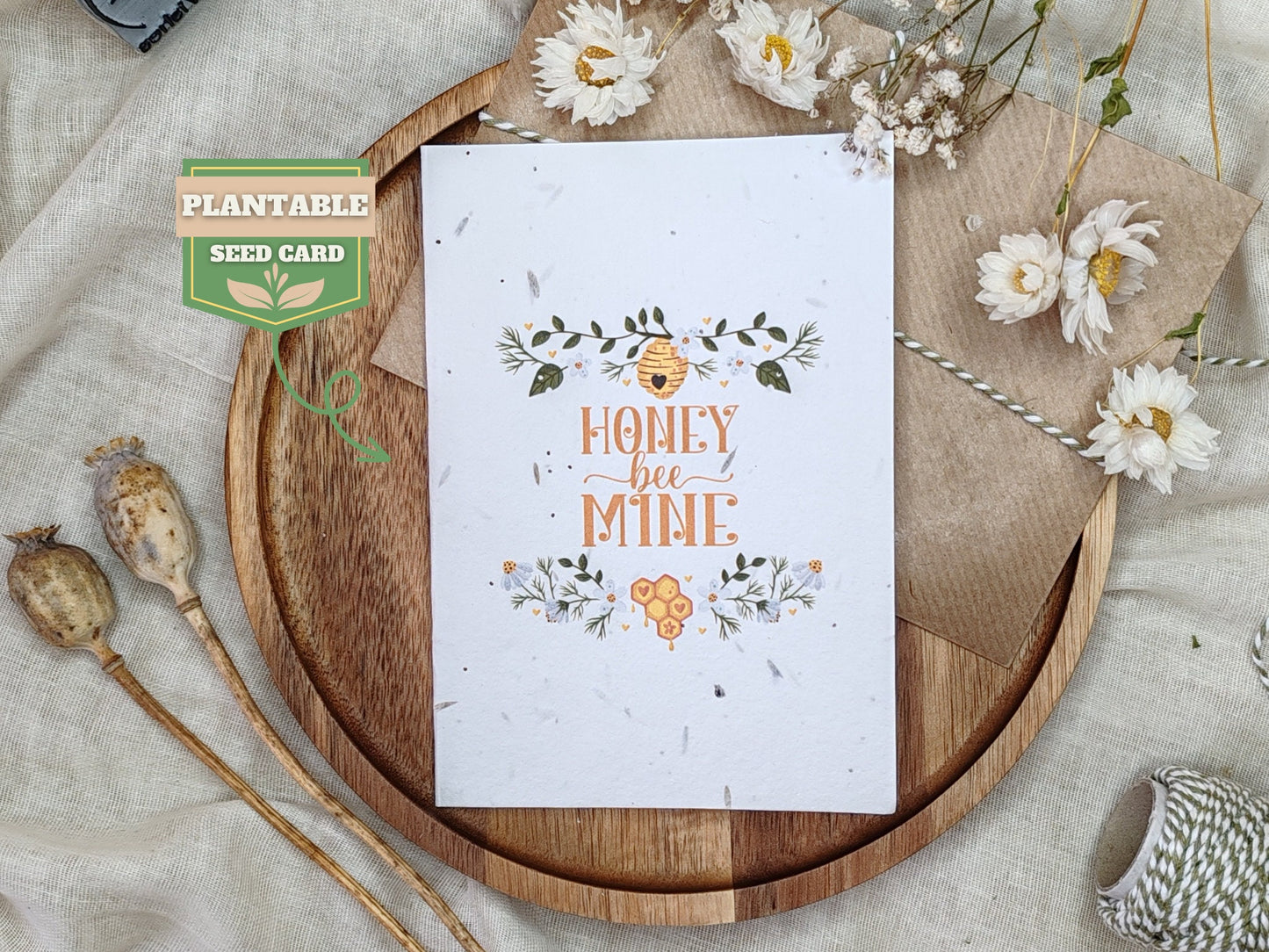Plantable seed card for Valentine's day, Honey bee mine pun, Nature’s Wishes eco-friendly cards, Girlfriend boyfriend Wildflower love cards