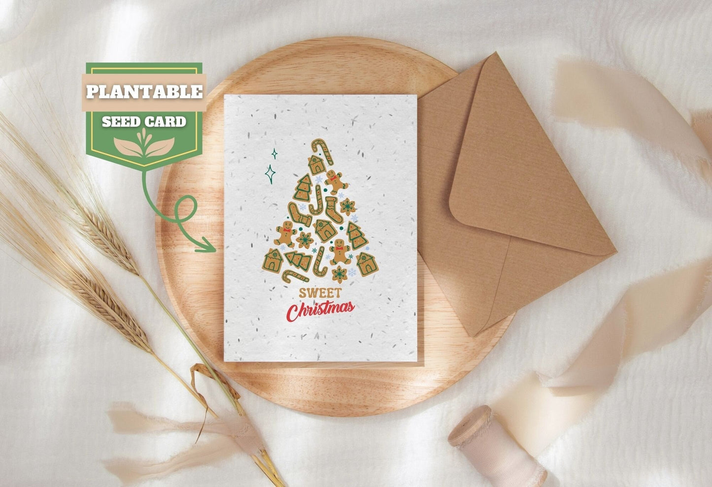 Plantable Seed Christmas Card, Biodegradable seed paper, Eco Friendly Gift, Bee friendly gift, eco Christmas card, Festive greeting card