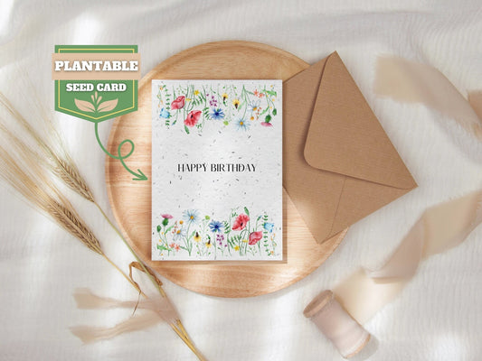 Plantable Seed Birthday Card, Greeting card, Biodegradable seed paper, Wildflower, Plantable Eco-Friendly Gift, Bee friendly