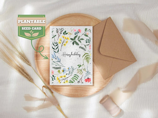 Plantable Seed Birthday Card, Happy Birthday card, Biodegradable seed paper, Wildflower, Plantable Eco-Friendly Gift, Bee friendly