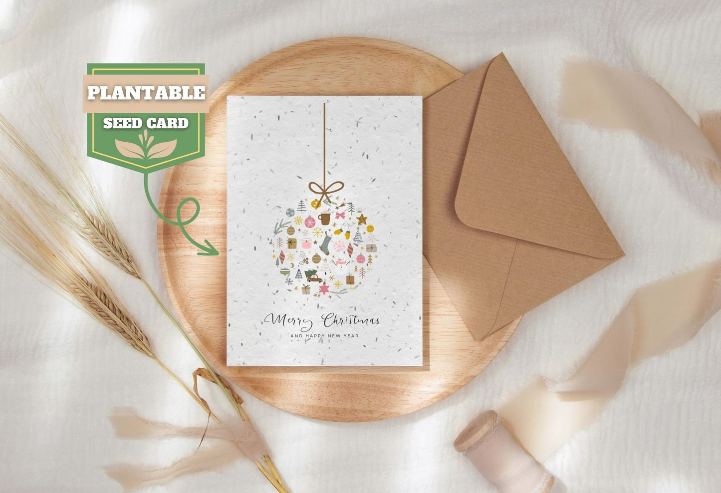 Plantable Seed Christmas Card, Biodegradable seed paper, Eco Friendly Gift, Bee friendly gift, eco Christmas card, Festive greeting card