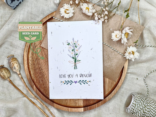 Plantable seed card for Valentine's day, Love you a bunch pun, Nature’s Wishes eco-friendly cards, Couple Girlfriend boyfriend Wildflower