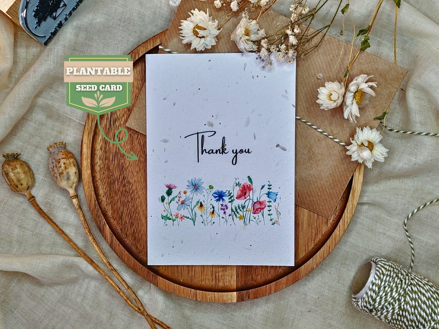 Plantable Seed Thank You Card, Thank you teacher, Biodegradable wildflower seed paper, Bee friendly gift, Nature’s Wishes eco-friendly cards